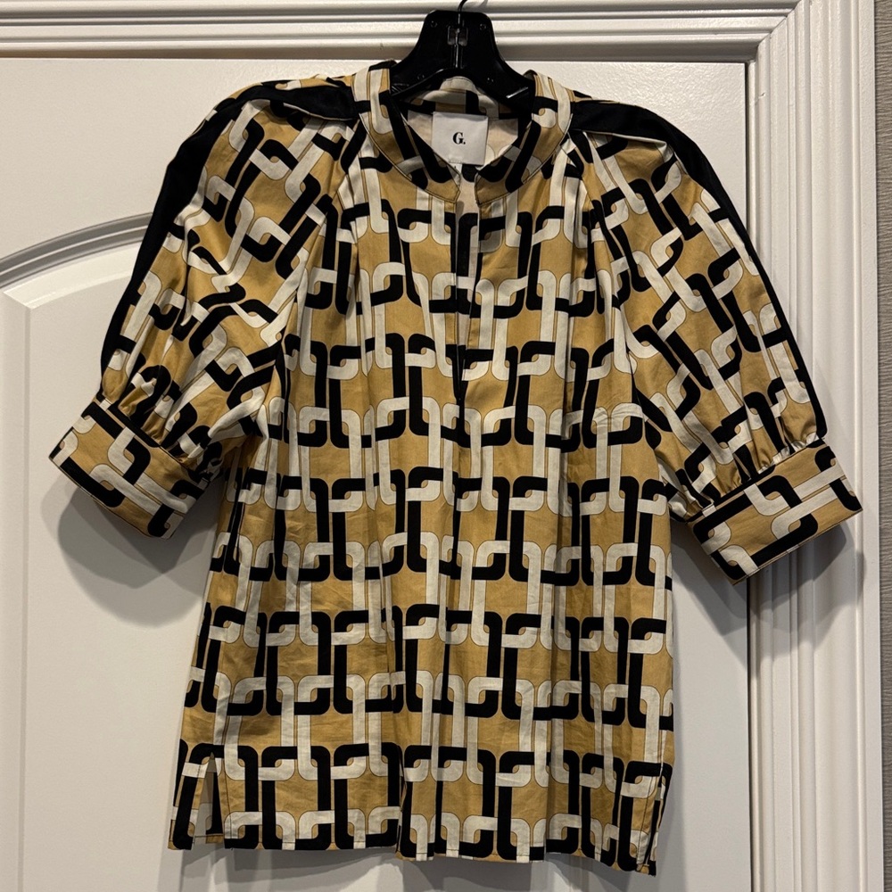 Chic Geometric Women's Blouse - Black, White, Gold
